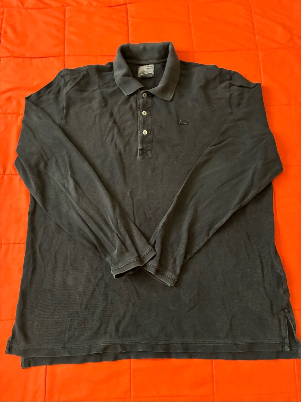 Lacoste Vintage Washed Black Long Sleeve Polo Shirt Size 7/large Cotton Pique